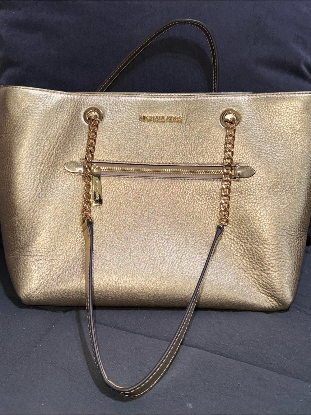 NWT. Michael Kors Gold Metallic Leather Chain-Handle Tote
